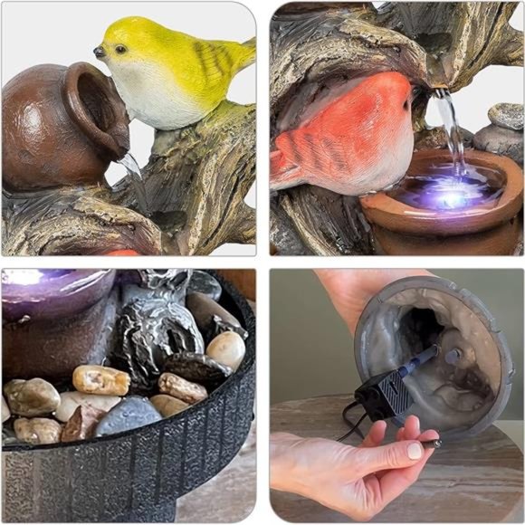 Tabletop Fountain Birds Waterfall Desktop Electric Water Fountain Decor w/LED - Picture 3 of 5